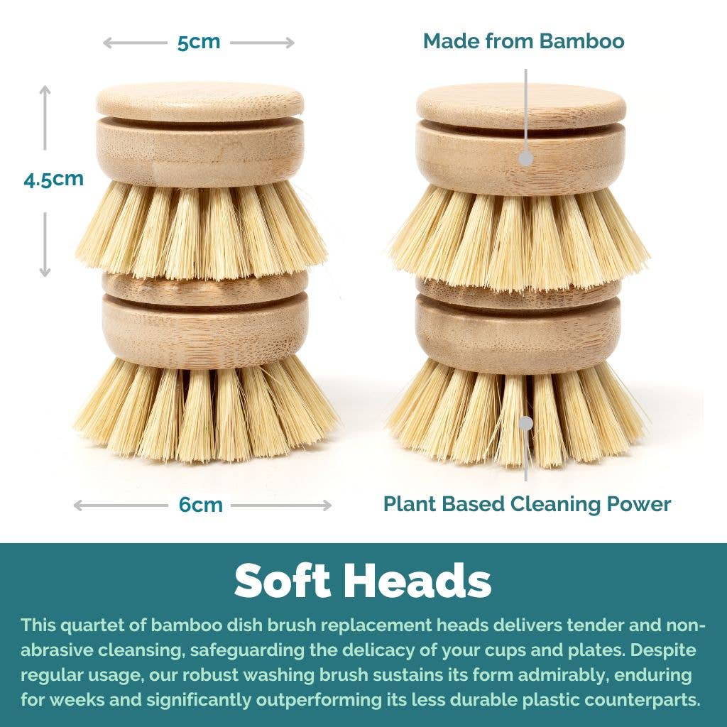 Replacement Dish Brush Heads | Eco Bamboo (Pack of 4)
