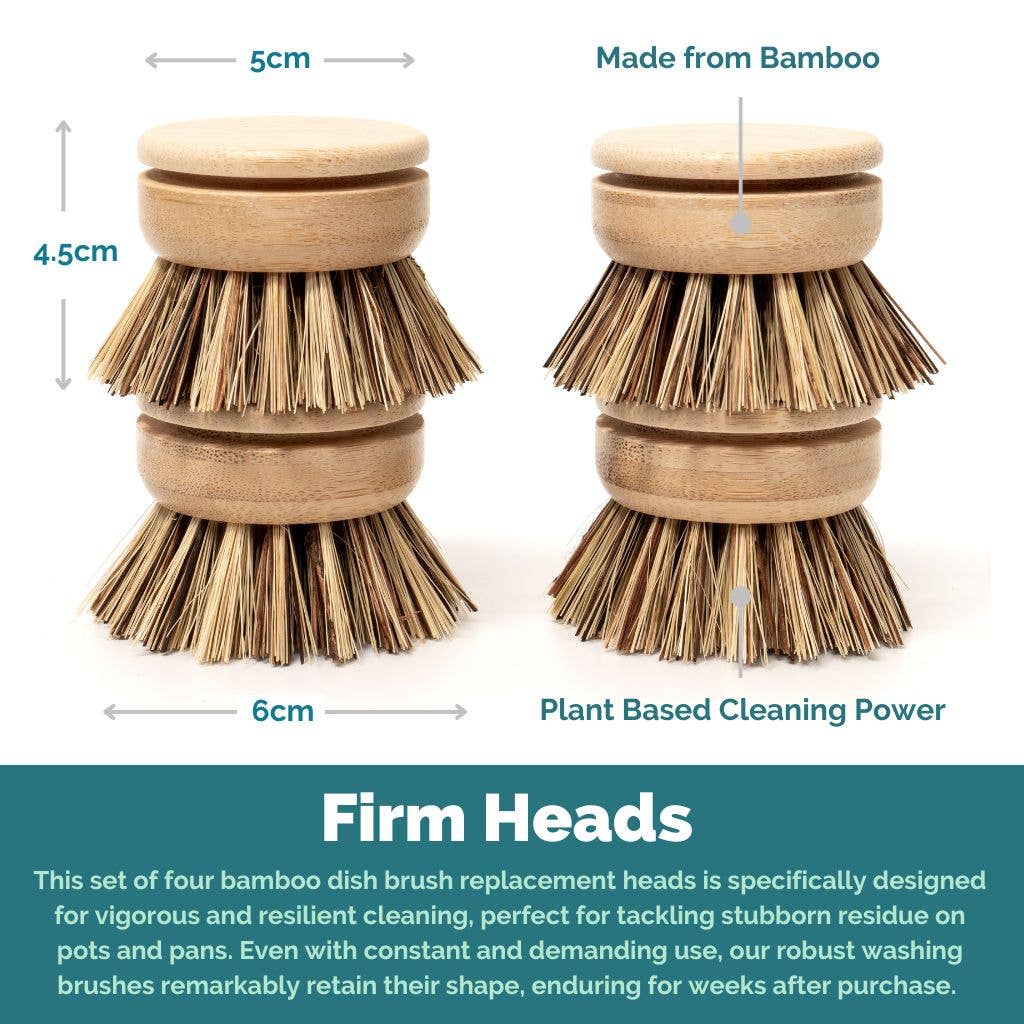 Replacement Dish Brush Heads | Eco Bamboo (Pack of 4)