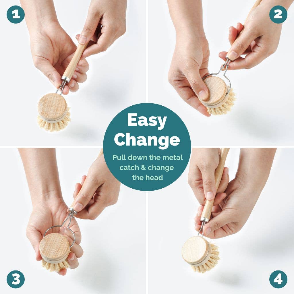 Replacement Dish Brush Heads | Eco Bamboo (Pack of 4)